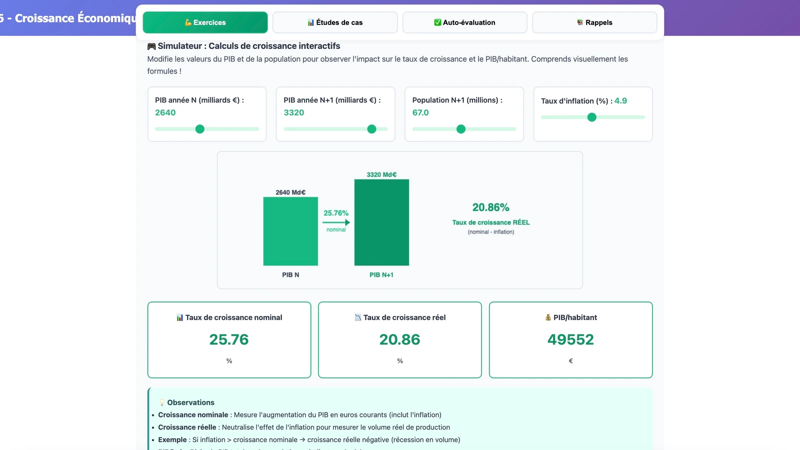 Simulateur : Calculs de croissance interactifs
