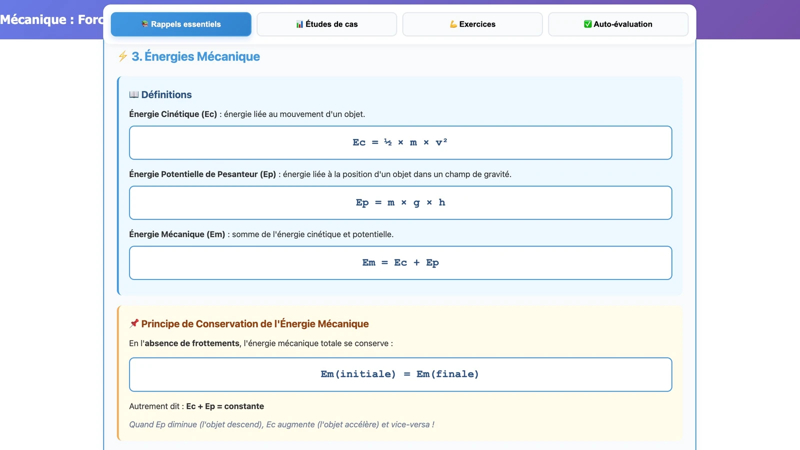 Forces, Énergie et Mouvements